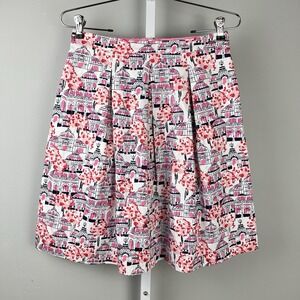 Boden A-Line Midi Skirt Womens 6P‎ Cityscape Paris Pink Navy Blue Pleated